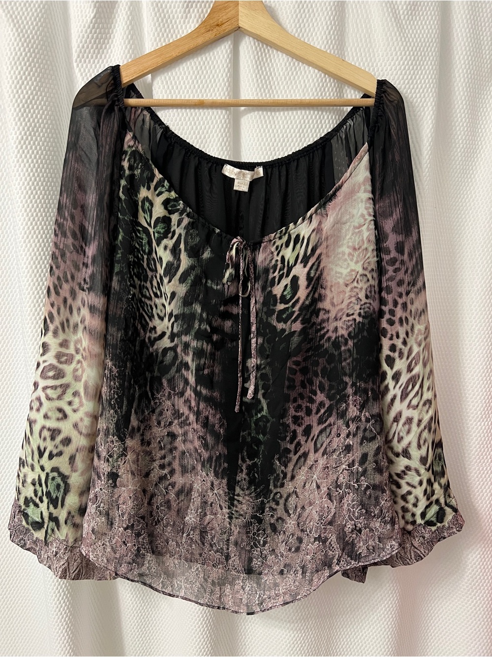 Boston Proper Sheer Cheetah 🐆 Animal-Print Peasant Blouse - Small